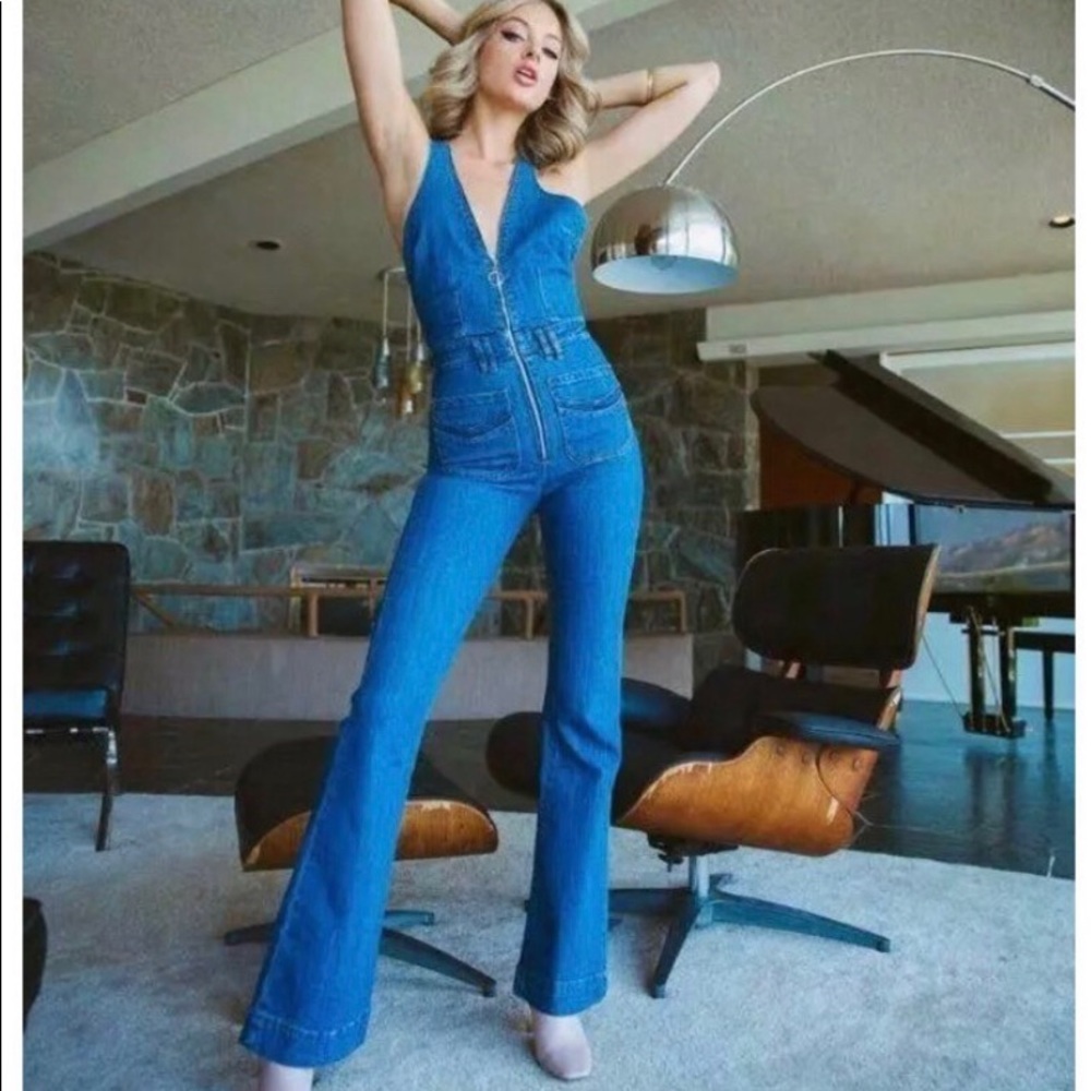 Denim backless jump suit